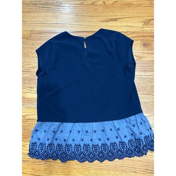7th Avenue Design Studio Women’s Sleeveless Navy and Lace Denim Top - Picture 5 of 6